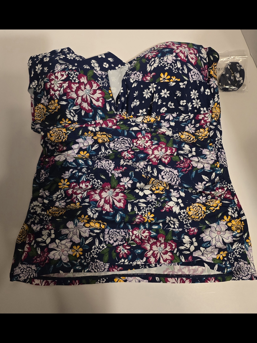 Liz Claiborne Navy Floral Tankini Top with Pink & Yellow Blooms